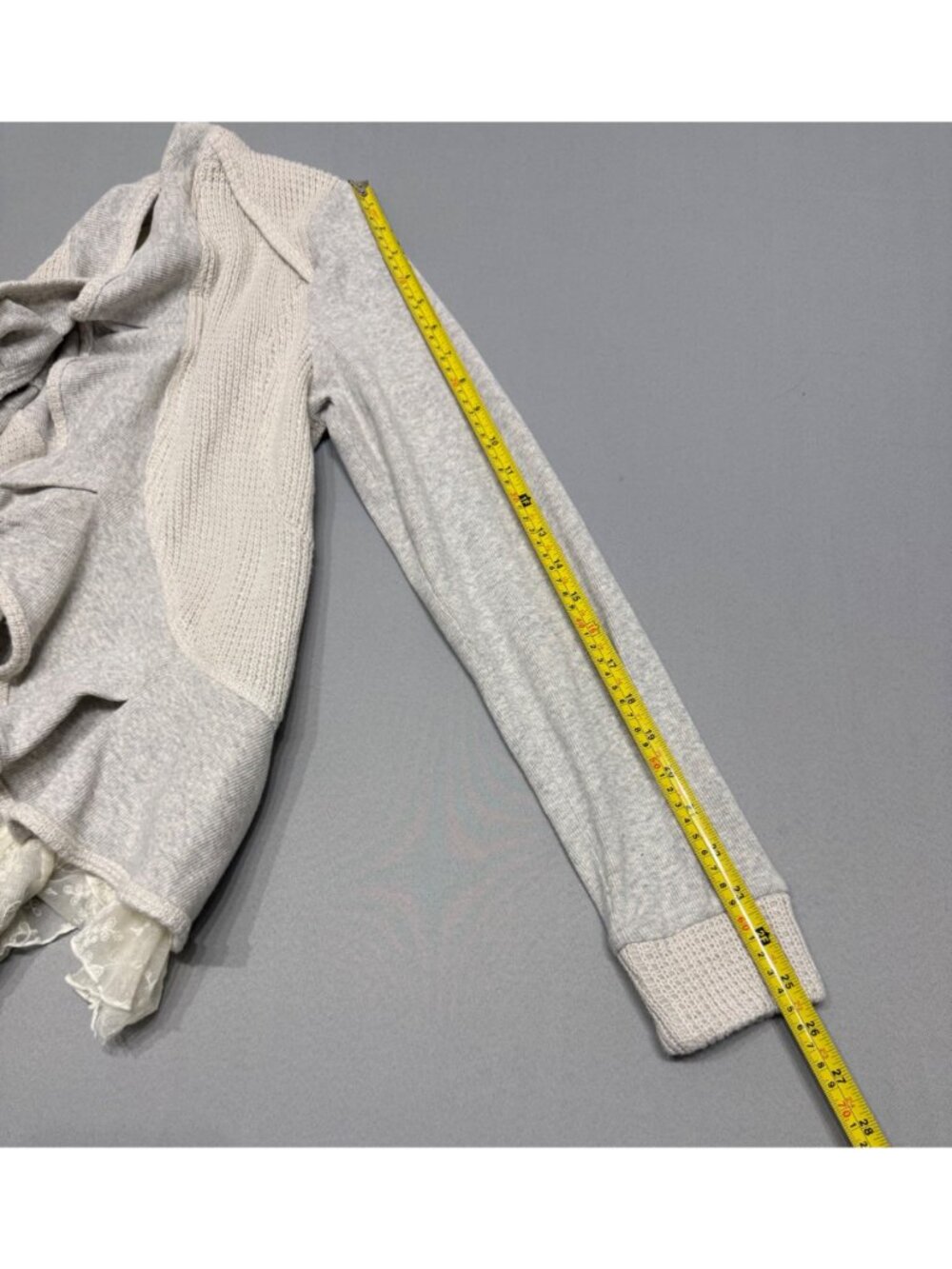 Anthropologie Women’s Lace Trim Cardigan Waffle Knit Panels Embroidered Gray M - Picture 6 of 8
